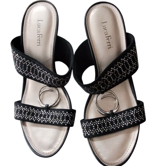 Luca Ferri Slide Wedge Black Size 7 New no tags - Picture 1 of 4